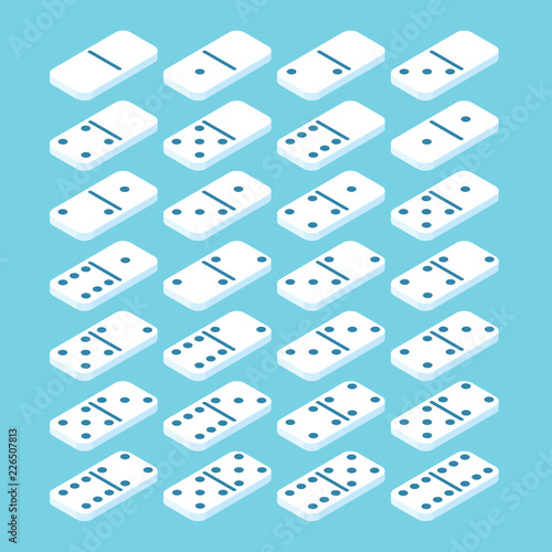 Domino set in isometric on a blue background. Vector illustration.
