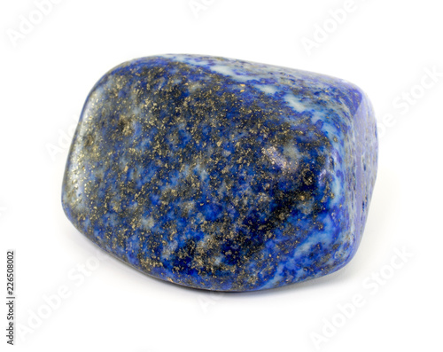 Tumbled lapis lazuli stone isolated on white background
