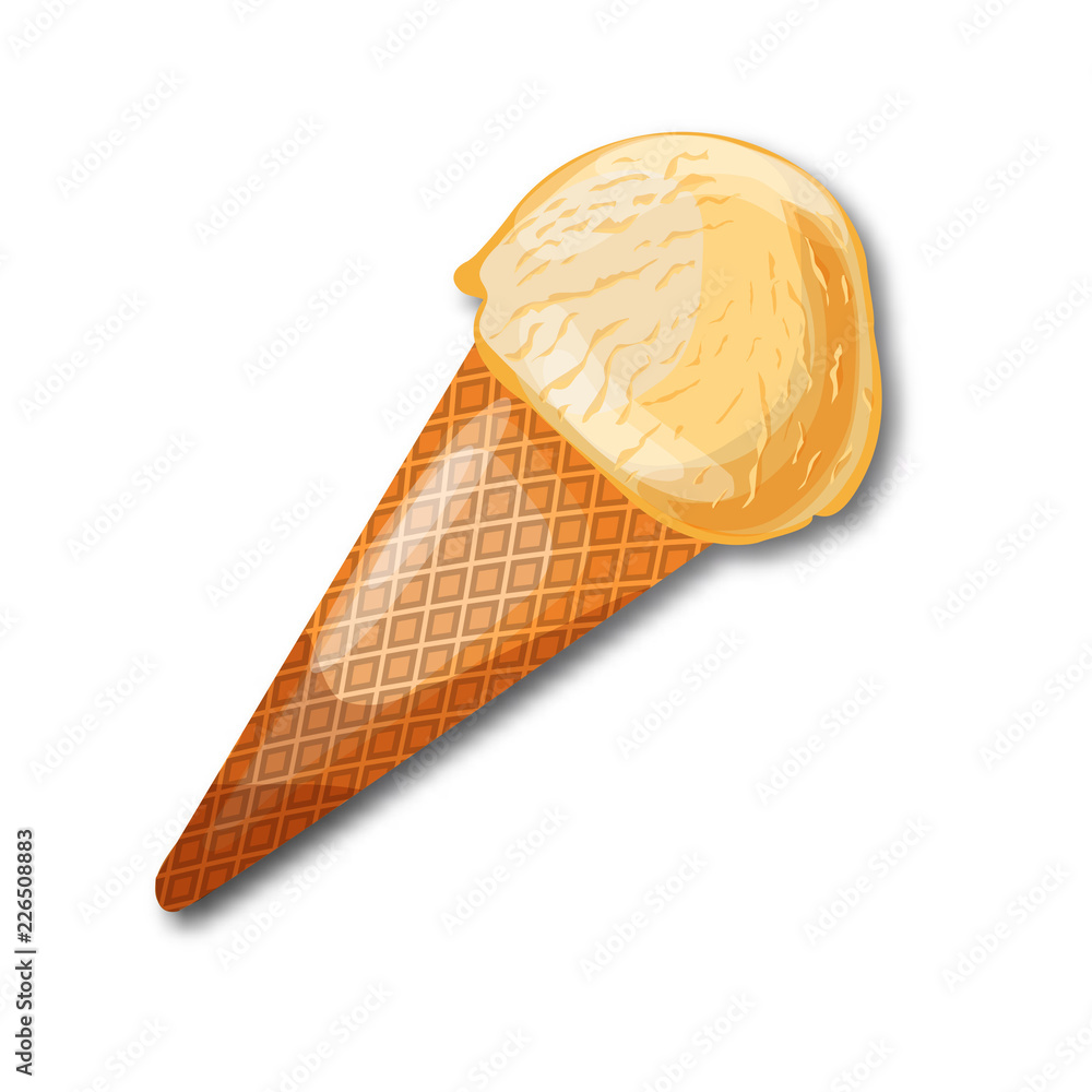 Delicious vanilla ice cream in a cone isolated on white background. Delicious vanilla ice cream in a cone isolated on white background.
