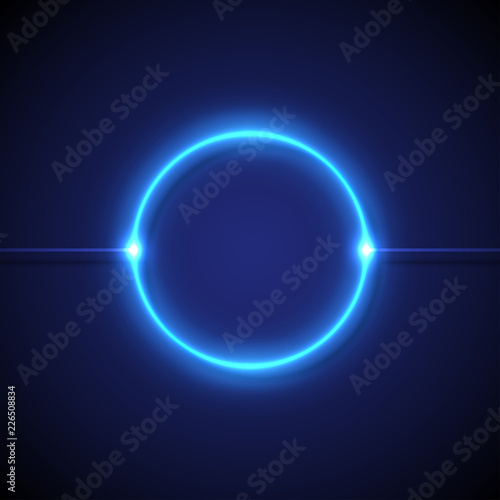 Blue neon circular lights on a dark background. Vector illustration