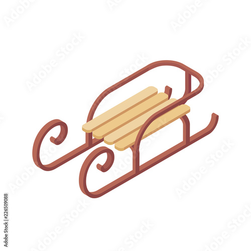 Classic children sled on a white background. Isometric vector illustration.
