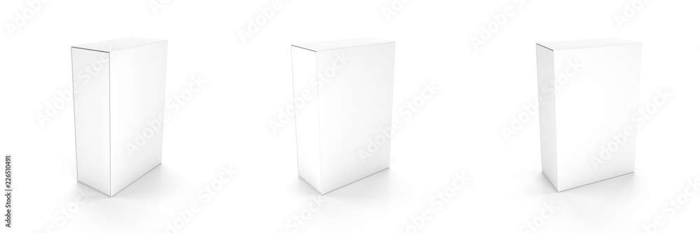 Set of 3 Blank Package Box. Mockup Isolated on white. 3d illustration Set of 3 Blank Package Box. Mockup Isolated on white. 3d illustration