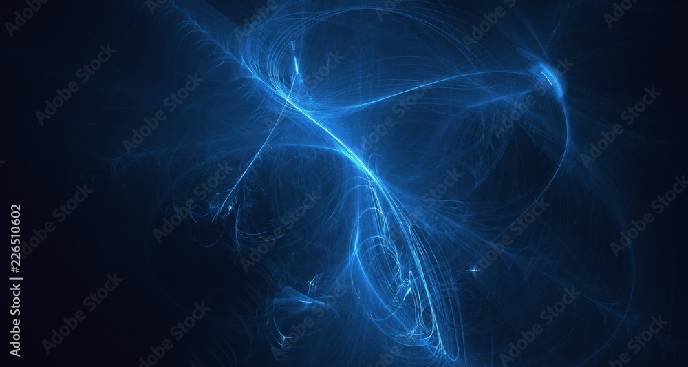 Abstract blue light and laser beams, fractals and glowing shapes  multicolored art background texture for imagination, creativity and design.