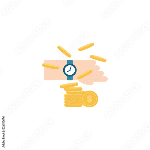 Time to money, business and finance concept. Payment day, clock and money bills vector illustration.
