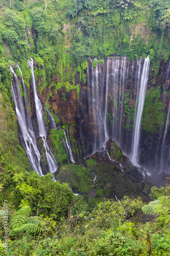 Majestic view of Tumpak Sewu Waterfall or also known as Coban Sewu  is a waterfall with 120 metres high  located in Sidomulyo Village  Pronojiwo District  Lumajang Regency  East Java  Indonesia.