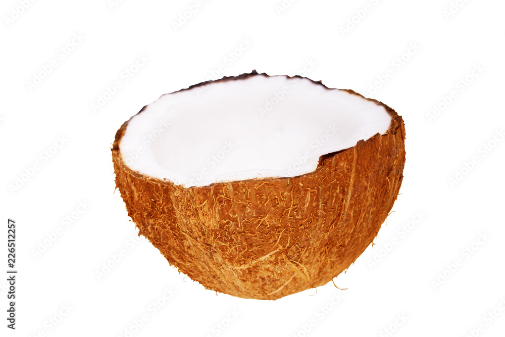 Coconut cut in half isolated on white background Coconut cut in half isolated on white background