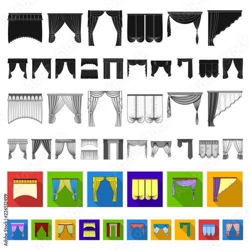 Different kinds of curtains flat icons in set collection for design. Curtains and lambrequins vector symbol stock web illustration.