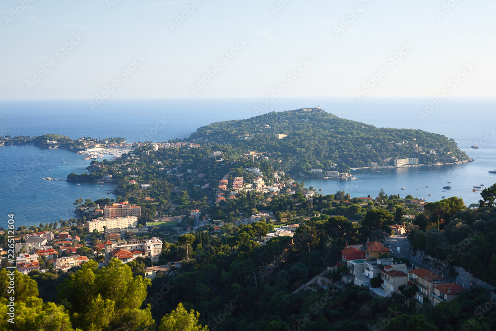 Cote d'Azur France. View of luxury resort and bay of French riviera - between Nice city and Monaco. Mediterranean Sea 1.10.18.