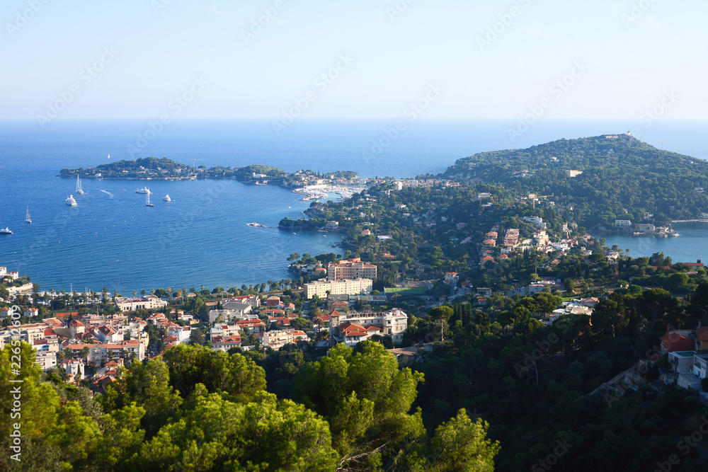Cote d'Azur France. View of luxury resort and bay of French riviera - between Nice city and Monaco. Mediterranean Sea 1.10.18.
