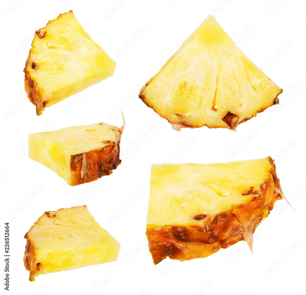 Set of pineapple slices on a white background Set of pineapple slices on a white background