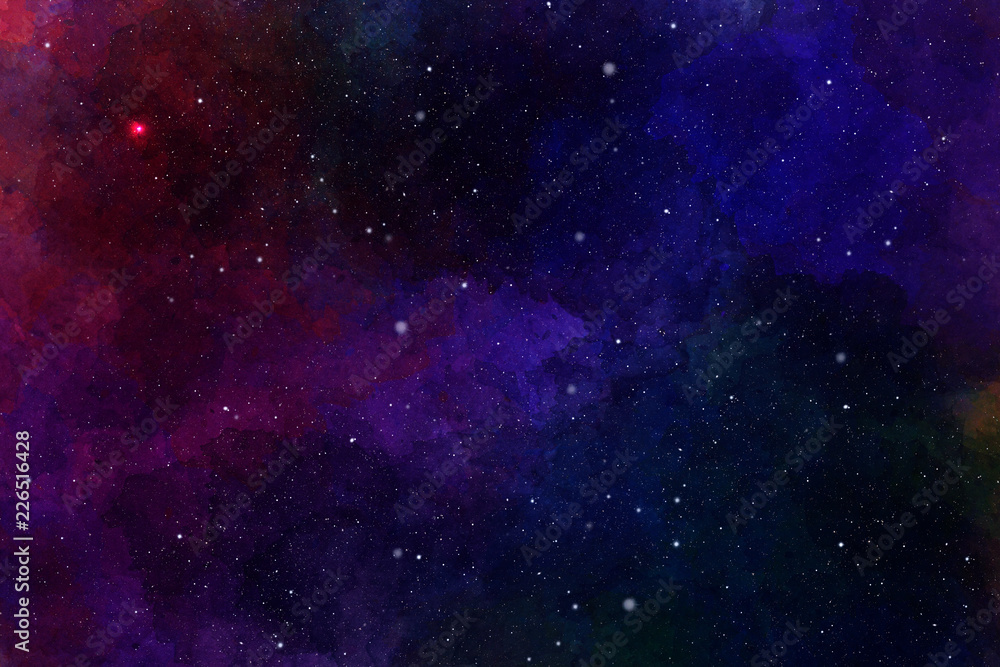 Watercolor abstract background with stars and nebula