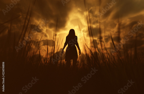 3d illustration of woman lost in the woods photo