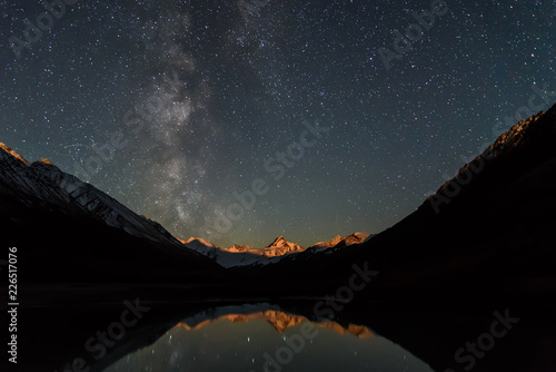 star milky way lake mountains reflection sky night