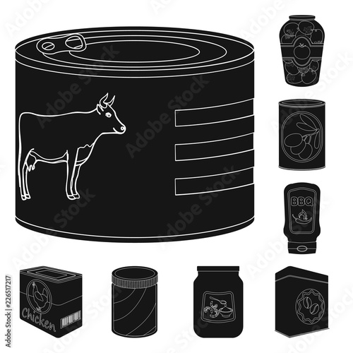 Vector design of can and food symbol. Set of can and package vector icon for stock.