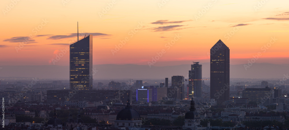 The French city of Lyon during a colorful dawn in summer. lyon, France.