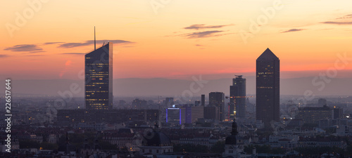 The French city of Lyon during a colorful dawn in summer. lyon, France.
