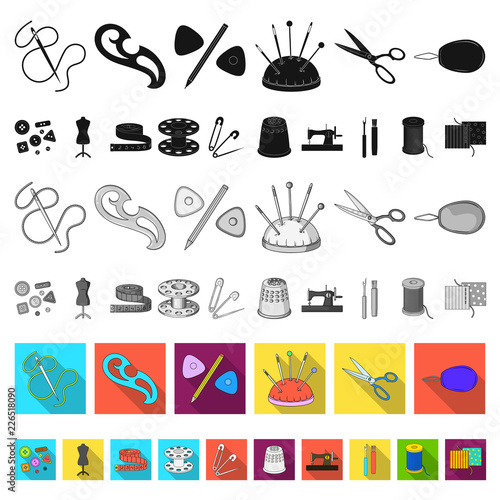 Sewing, atelier flat icons in set collection for design. Tool kit vector symbol stock web illustration. photo