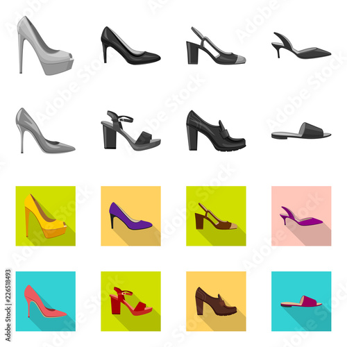 Isolated object of footwear and woman symbol. Collection of footwear and foot vector icon for stock.