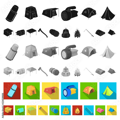 Different kinds of tents flat icons in set collection for design. Temporary shelter and housing vector symbol stock web illustration.