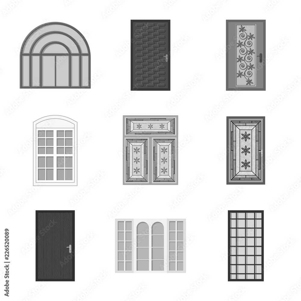 Vector design of door and front sign. Collection of door and wooden stock vector illustration.