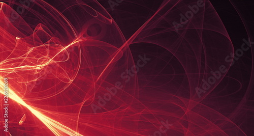 Abstract red light and laser beams, fractals and glowing shapes multicolored art background texture for imagination, creativity and design.