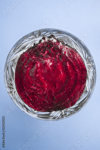 red beet on blue background