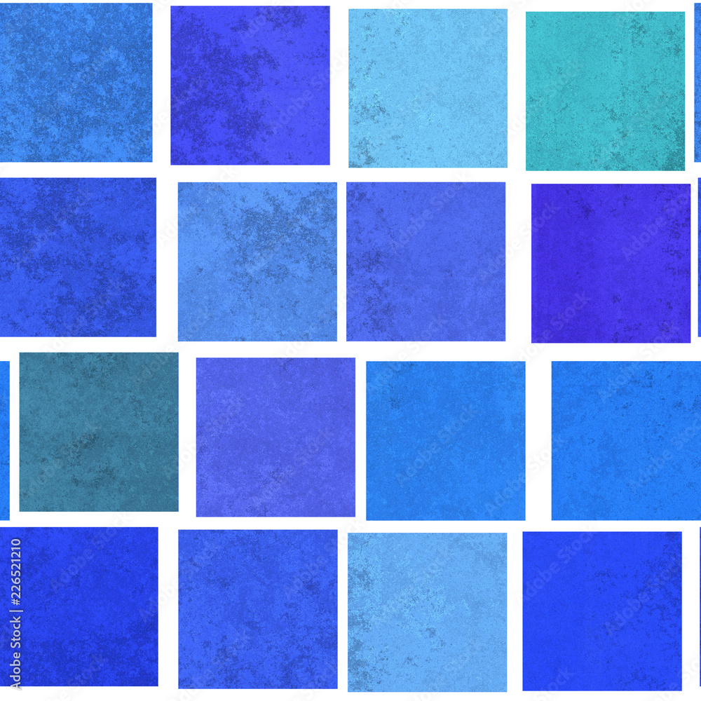 Fototapeta premium Seamless pattern of textured uneven lined squares in shades of blue and turquoise, perfect for backdrop, wallpaper, gift wrapping paper, textile, scrapbooking, greeting cards and homeware