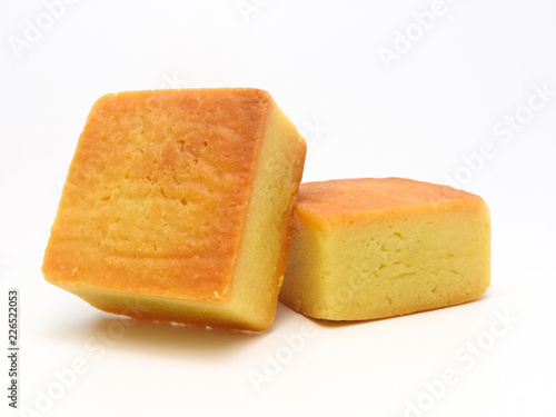 Front view of sweet pineapple cake isolated on white background.Taiwan famous and traditional pastry, snack, dessert.Taiwan rural industry and food culture.