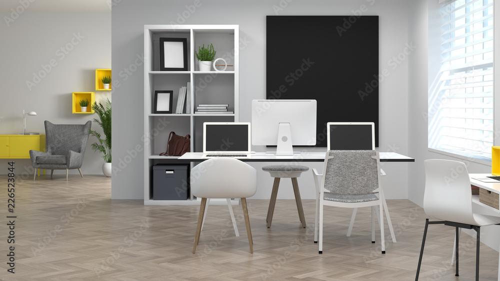 co working environments interior decoration Model Home office Meeting rooms have computers and notebooks.Online Business 3d rendering Work at home co working environments interior decoration Model Home office Meeting rooms have computers and notebooks.Online Business 3d rendering Work at home