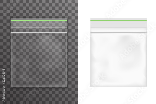 Food empty plastic packaging bag icon set transparent background realistic design vector illustration