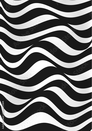 Black and white lines. Musical waves, equalizer. 3d abstract vector background. Linear art. Motion design. © makalo86