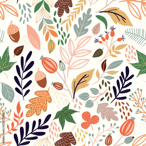 Autumn seamless pattern with decorative seasonal elements