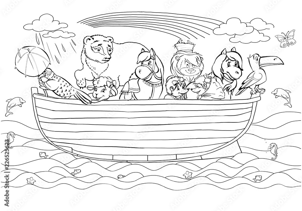 Noah's Ark with animals. Coloring Stock Illustration | Adobe Stock