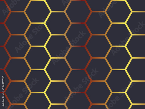 Abstract black and white pattern hexagon of futuristic surface hexagon pattern with  redtone color light rays.