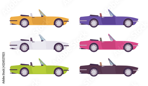 Cabriolet car set in bright colors