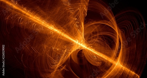 Abstract gold orange light and laser beams, fractals  and glowing shapes  multicolored art background texture for imagination, creativity and design.