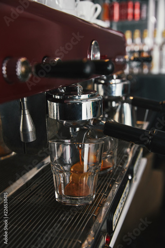 close-up view of coffee machine preparing espresso