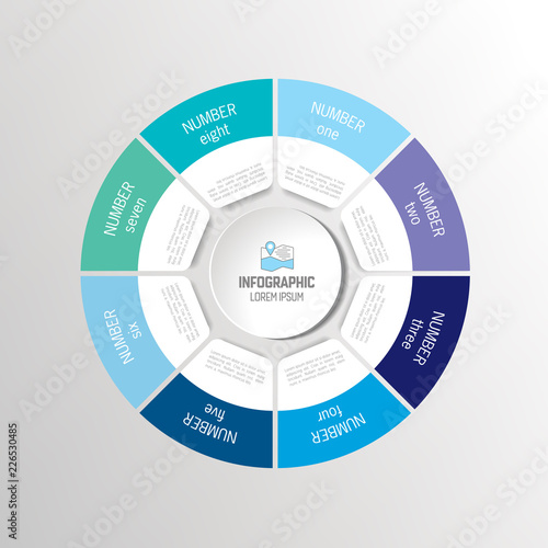 Circle, round infographic options, parts, steps. Vector scheme, chart.