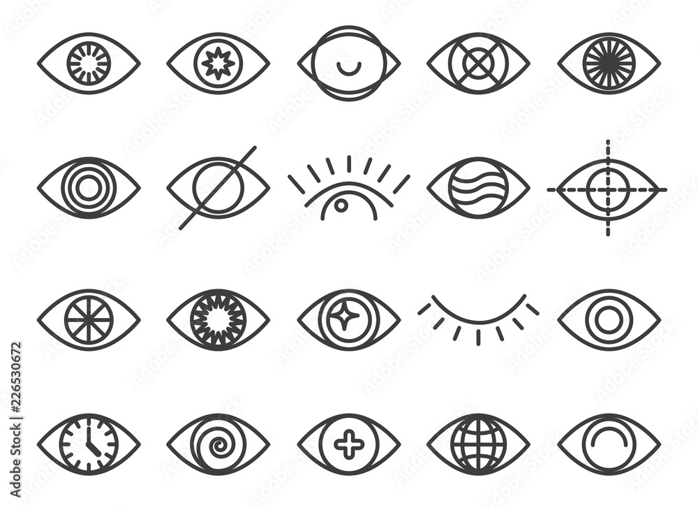 Eye icons. Human eye icon set, vector sight signs isolated on white background Eye icons. Human eye icon set, vector sight signs isolated on white background