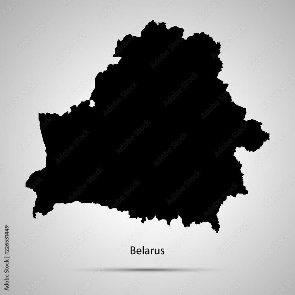 Belarus country map, simple black silhouette on gray