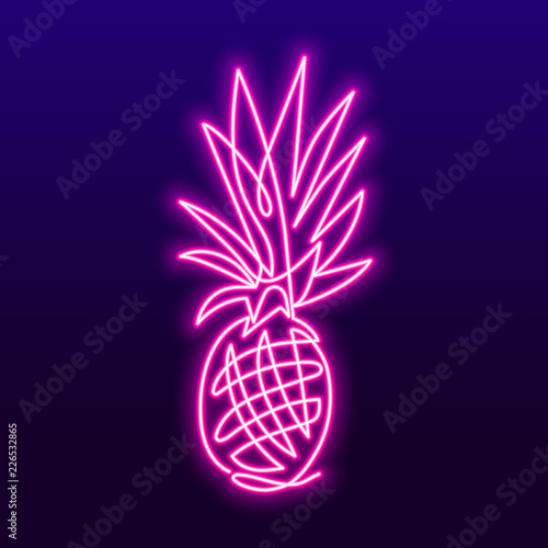Continuous line drawing of pineapple concept of fruit vector illustration. Vector neon sign
