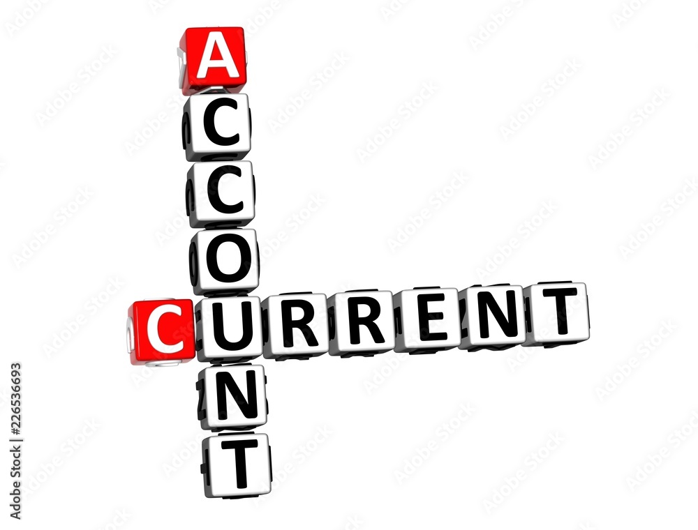 3D Rendering Crossword Account Current Over White Background. 3D Rendering Crossword Account Current Over White Background.
