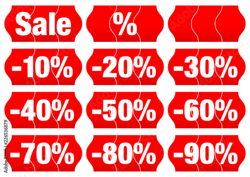 Red Price Tags Set "Sale" Minus Divided