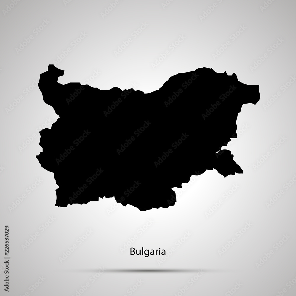 Bulgaria country map, simple black silhouette on gray