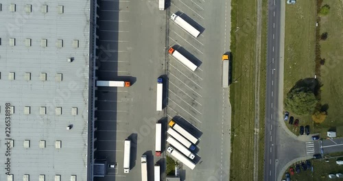 Aerial drone video on distribution center. Logistic and transport concept