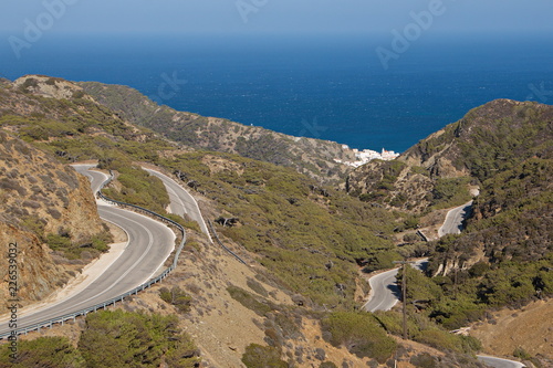 Winding road from Olympos to Diafani on Karpathos in Greece