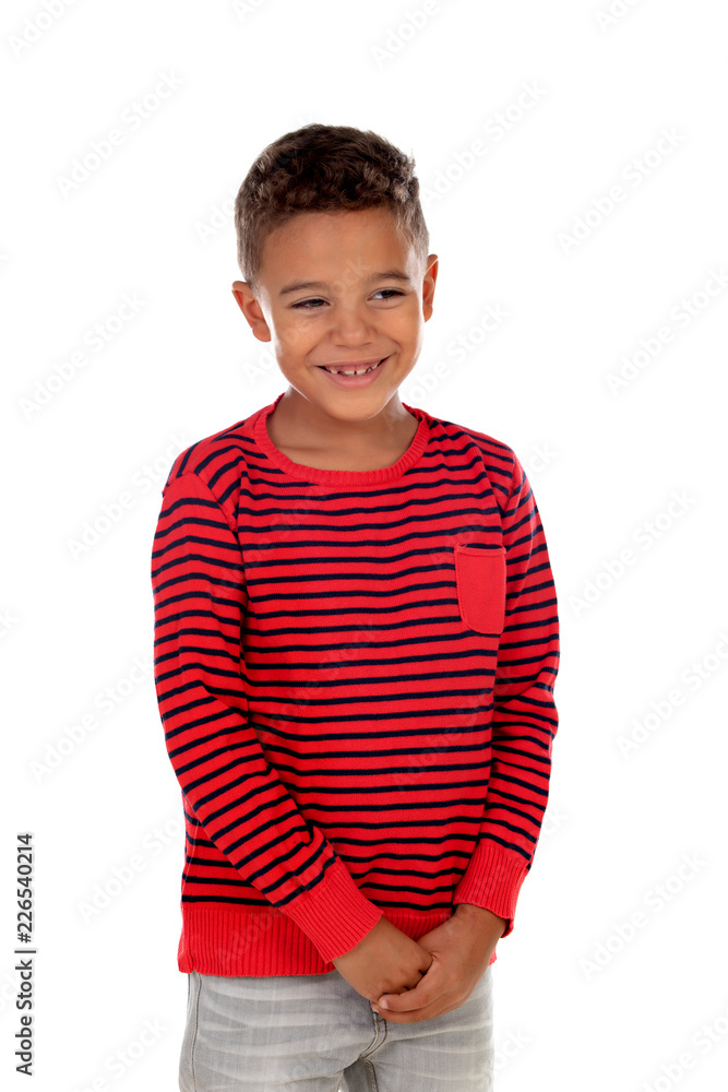Beautiful latin child with red striped shirt Beautiful latin child with red striped shirt