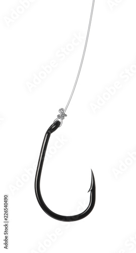 Fishing hook on white background. Angling equipment