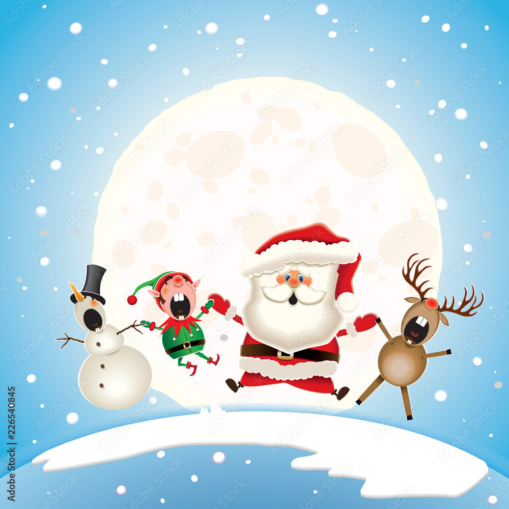 Santa Claus,Snowman,Reindeer and Elf dancing and singing Christmas ...