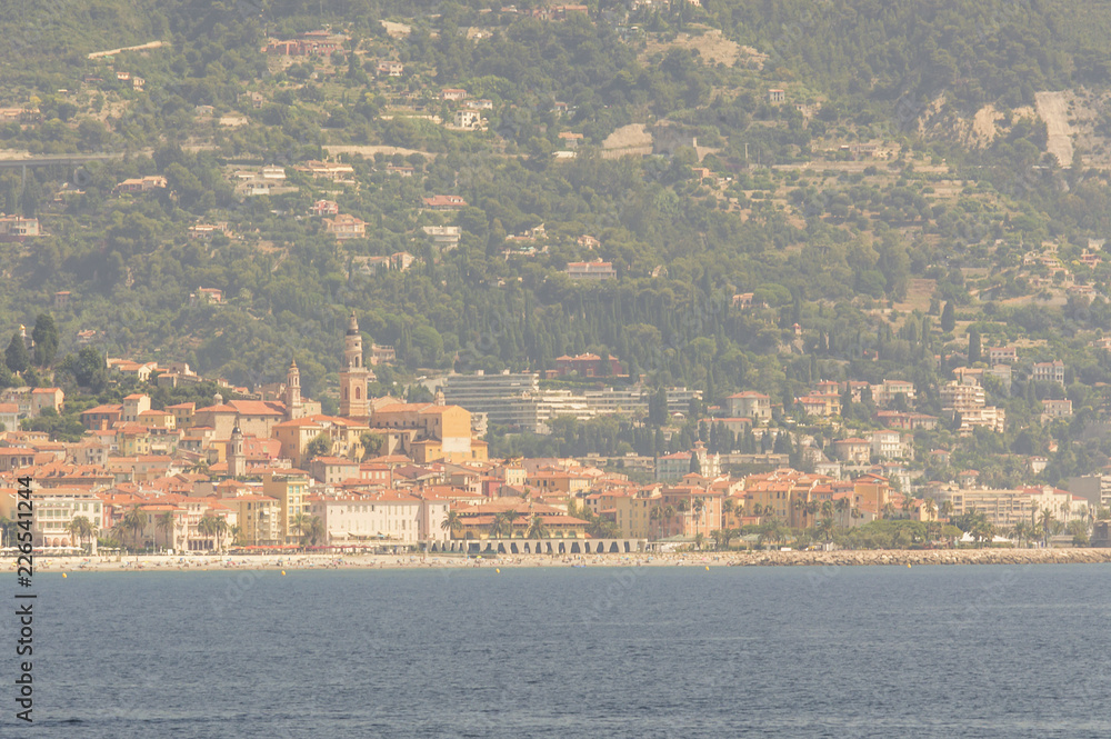 Panoramic view of the gulf of Menton and Cap Martin in a summer day